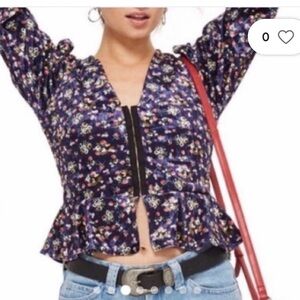 TOPSHOP Floral Velvet Corset Top Blue Sz 6‎